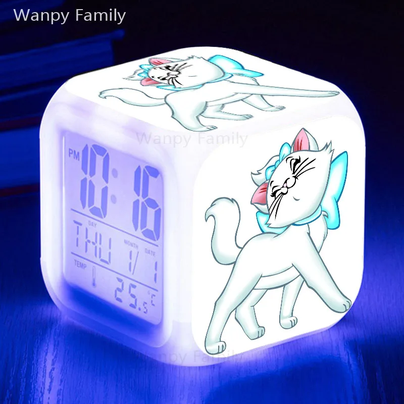 Милый Зонт кошка Мэри Будильник 7 цветов светящийся светодиодный цифровой будильник для детей подарок на день рождения многофункциональные сенсорные часы - Цвет: Темно-синий