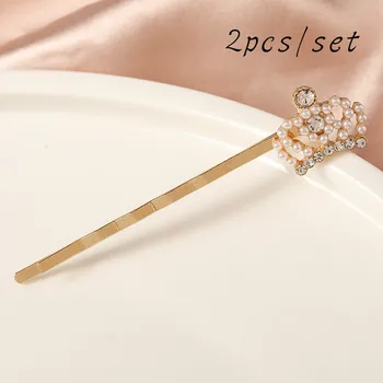 

2pcs Elegant Pearl Crown Hairpin Alloy Hairclip Women's Diamond Barrette Butterfly Festival Headdress Styling Accessories Tools