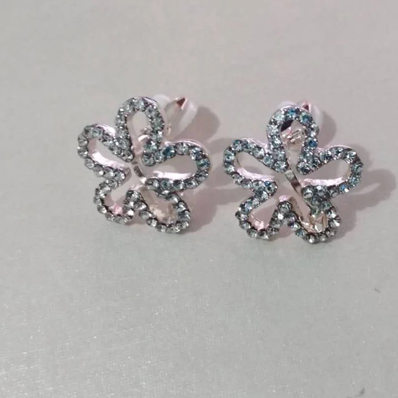 Ear Clip Earrings Five Petals Shape Rhinestone Clip on No Piercing For Girls Party