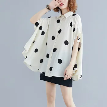 

Women's Tops Blouse Spring Summer Short Sleeve Polka Dot Chiffon Turn-down Collar Streetwear Plus Size Lady Madam Blouses Shirt