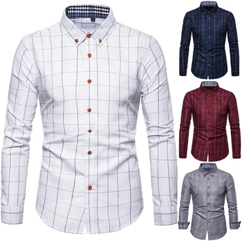 

Helisopus Fashion Men Shirts Long Sleeve New Plaid Autumn Shirt Cotton Casual Slim Fit High Quality Streetwear Plus Size Tops