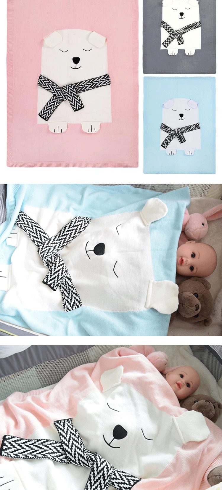 Qkoall, детское одеяло с медведем, детские мягкие подгузники для ванной, для новорожденных, муслиновые квадраты, лиса, животное, мультяшное вязаное одеяло для детей