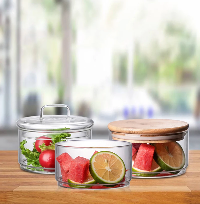 2-4 слоя высокое боросиликаное стекло банка Кухня Еда оптом набор контейнеров для специй сушеный прибор для хранения фруктов может салатник коробка Cofee Jar