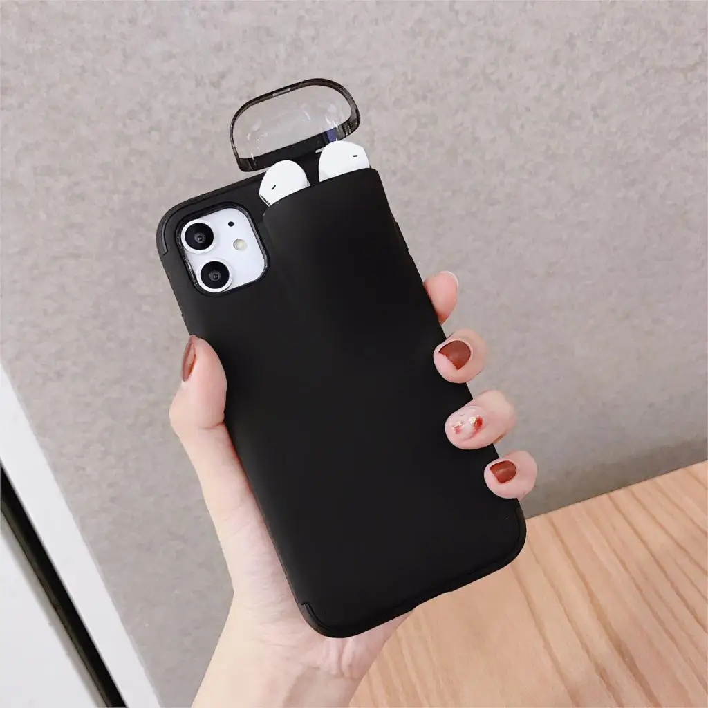 Модный 2 в 1 чехол для телефона с ушками чехол для телефона для Airpods роскошный силиконовый чехол для iPhone 11 Pro Max Xs Xr X 11 Pro 11