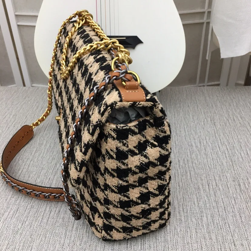 Khaki Роскошная брендовая сумка houndsto, высокое качество, дизайнерская сумка с двойным клапаном, сумка через плечо из натуральной кожи, сумки на плечо, сумки на цепочке для женщин - Color: Khaki