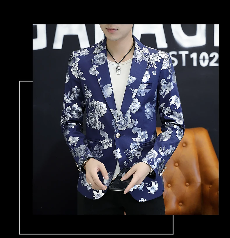 Дизайн мужской костюм Модный цветочный принт куртка Blazes Slim fit Homme Masculino Свадебный лучший мужской пиджак