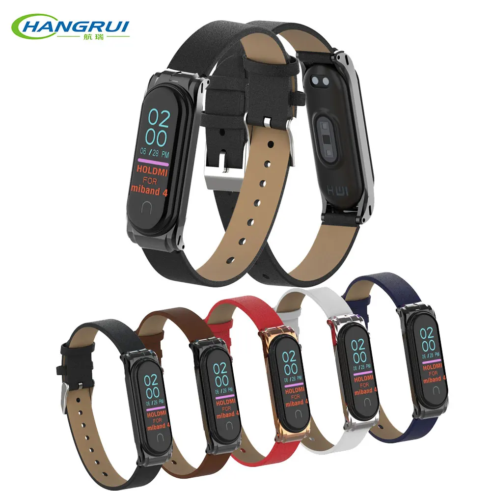 

Leather Strap For Xiaomi Mi Band 4 Smart Wristband Bracelet Metal Case Sport Watch Band For Mi Band 4 Dropshipping 2019