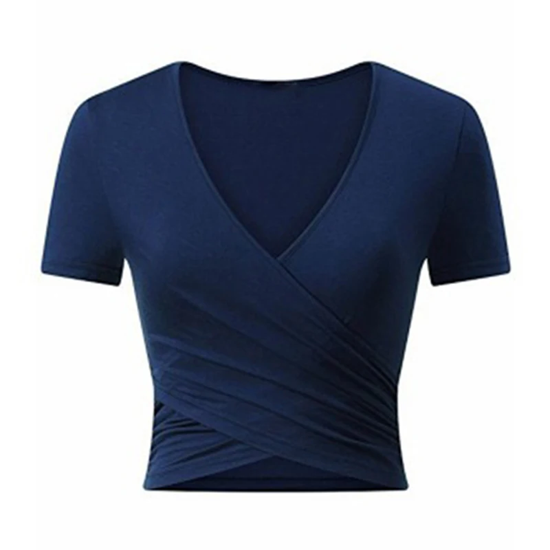 royal blue Женская рубашка для йоги, укороченные топы, высокая растягивающаяся передняя крестовина, глубокий v-образный вырез, Спортивная рубашка для спортзала, женская рубашка для фитнеса, бега, спортивная одежда - Цвет: royal blue