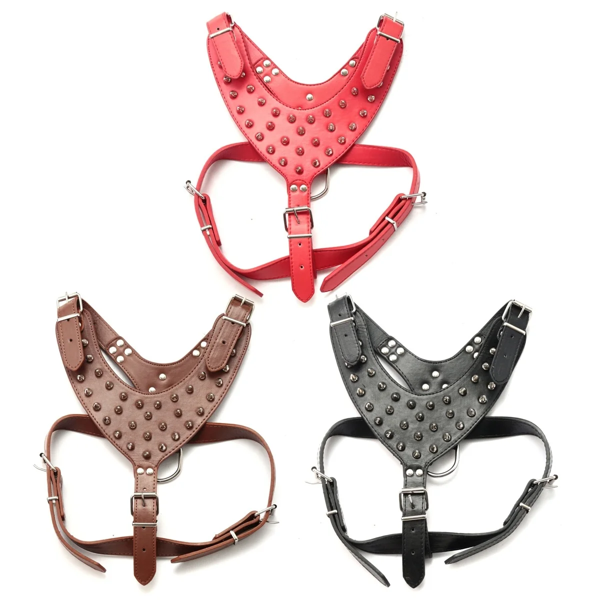 Ошейник Регулируемый шипованные заклепки из искусственной кожи шлейка для собаки домашнего животного прогулочный ошейник поводок для питбуль мастиф SEP99