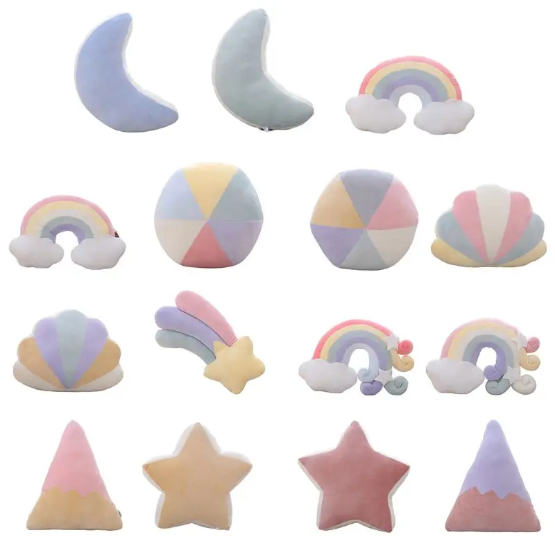 Теплая красочная плюшевая подушка Moon Cloud Rainbow Star Hill мягкая пушистая для кресла