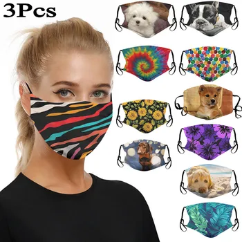 

3PCS Cycling Digital Print Dustproof Protective Cartoon Mouth Cover Mask Windproof Washable Face Cover Two Lays Breathable Mask