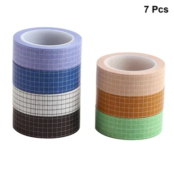 

7 pcs Washi Masking Tapes Simple DIY Solid Grid Decorative Sticky Paper Tapes Stickers for Diary Scrapbook Paper Gift Wrapping