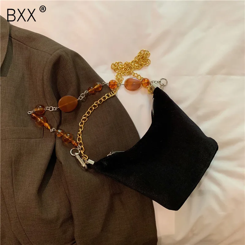 

[BXX] Women Evening Shoulder Bag Clutch Chain Velvet Handbag Elegant Party Bags Wedding Acrylic Beads Chains Messenger Bag HJ575