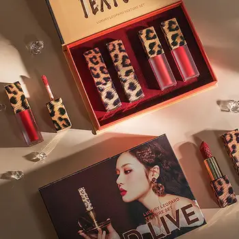 

HOLD LIVE Leopard Print Fastion 4 Color Waterproof Velvet Matte lipstick Moisturizing lasting Sexy Red Lip Stick Korea Makeup