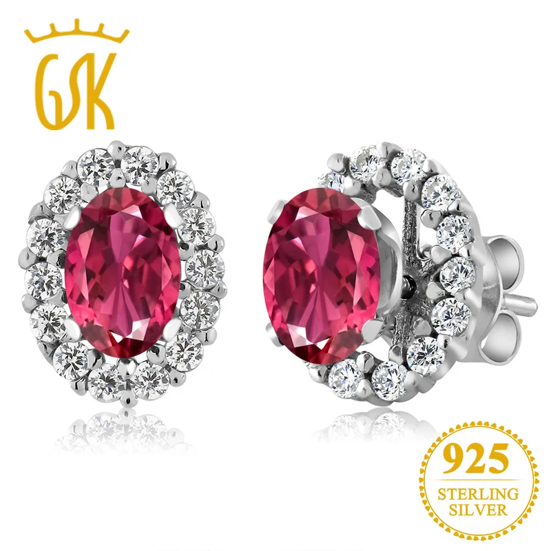 GemStoneKing 1 36 Ct овальные серьги с натуральным розовым турмалиновым камнем 925 пробы