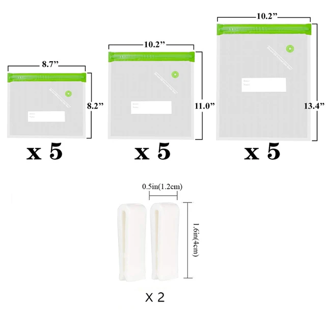 Vacuum Sealer Zip Lock Embossed 15pcs Food Saver Bags Sous Vide Storage Baggies And 2PCS Seal Clips With BPA Free green