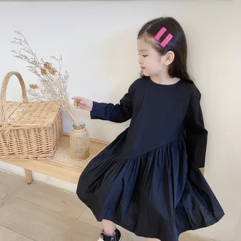 

Girls Irregular Dress Autumn New Solid Color Children's Clothing Korean Style Big Dresses Pure Color Toddler Girl Cotton Dress