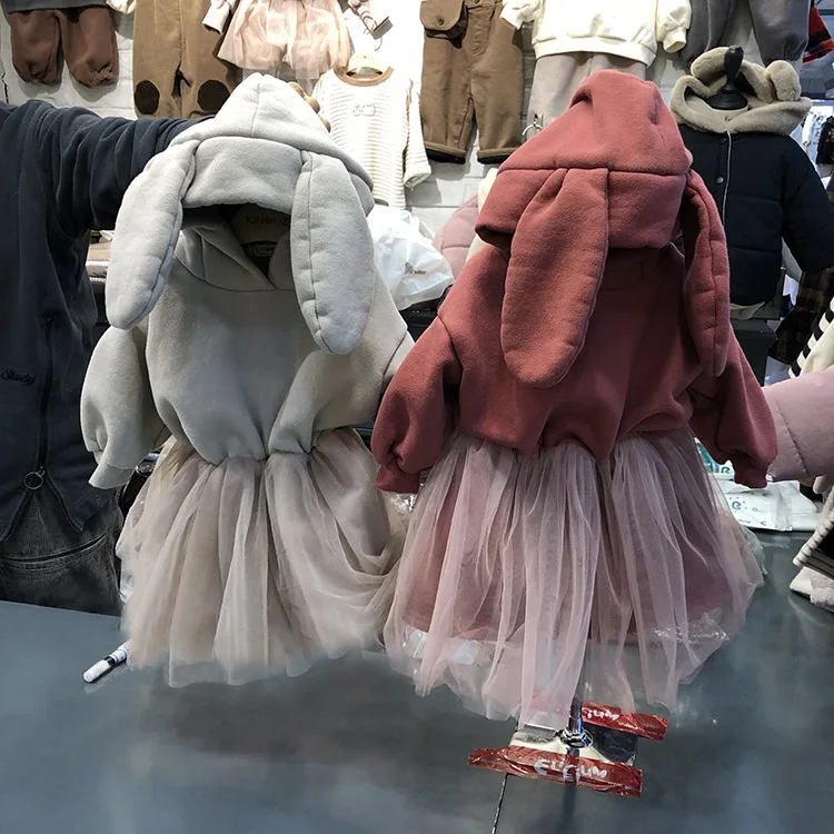 

2019 Autumn And Winter Korean-style Childrenswear New Style Girls Korean-Style Fashion Gauze Fleece Hoodie Elastic Corset Dress