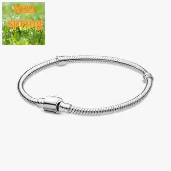 

2020 Spring Fit Original Pandora Charms 925 Sterling Silver Bracelet Barrel Clasp Snake Chain Bracelet Women Gift