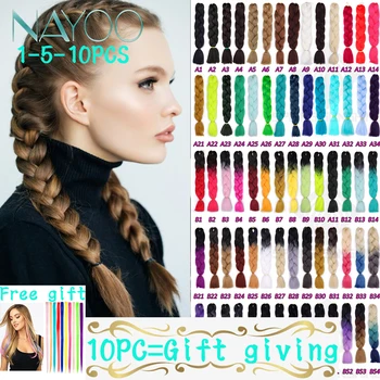 

Nayoo 24inch 5-10 Pieces/lot 24" Jumbo Braids Long Ombre Jumbo Synthetic Braiding Hair Crochet Blonde Pink Blue Grey Hair