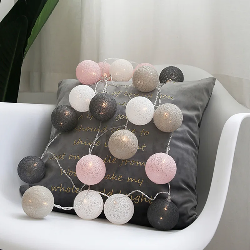 QYJSD LED Cotton Garland Balls String Light Christmas Tree Wedding Birthday Bedroom Babybed Decoration Fairy Lights Accessories