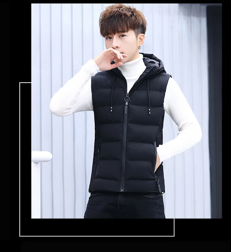 Cotton-padded Clothes Waistcoat Men's Autumn And Winter Teenager Casual Hooded Cardigan Sleeveless Waistcoat Korean-style Slim F