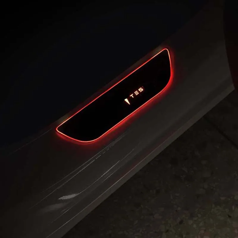 Интерьерные аксессуары для Tesla модель 3 модель 3 led порог двери порог приветственные огни педаль отделка Декоративная наклейка на рамку