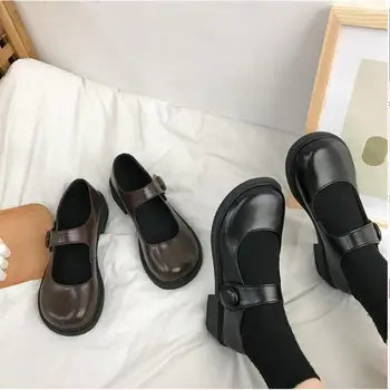 

Women Flats shoes Big size 35-39 retro College Wind round buckle thick crust muffin shoes small doll shoes Leather shoes Sweet