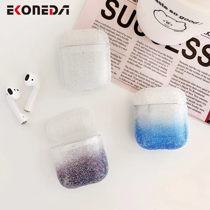 EKONEDA неградиентный цветной чехол с блестящими бриллиантами для Airpods 1 2, защитный девчачий чехол для наушников для Airpods, чехол