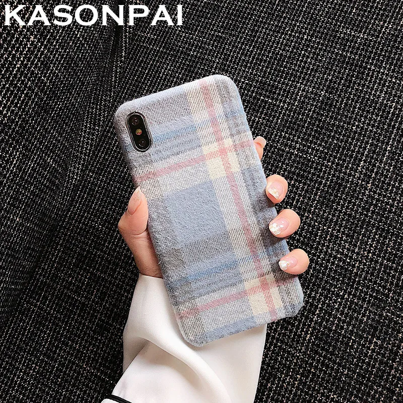 style1 Ретро теплый фланелевый плед чехол для телефона для Iphone X Xs Max XR ткань плюшевый чехол для Iphone 6 6S 7 8 Plus 11 Pro Max мягкая задняя крышка - Цвет: style1
