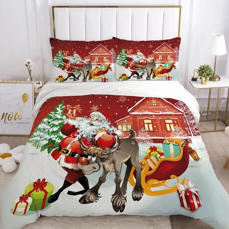 New Christmas Printed Bedding Set 3D Santa Claus Quilt EUR UK Size Cartoon Children's Bedding Set 