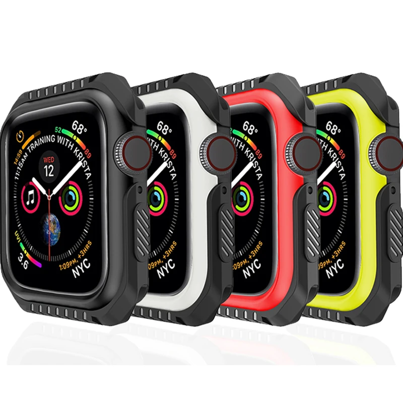 

Silicone+Hard Armor Case for Apple Watch 4 5 40MM 44MM Frame Full Protective Bumper Cover for iWatch 3 2 1 38MM 42MM