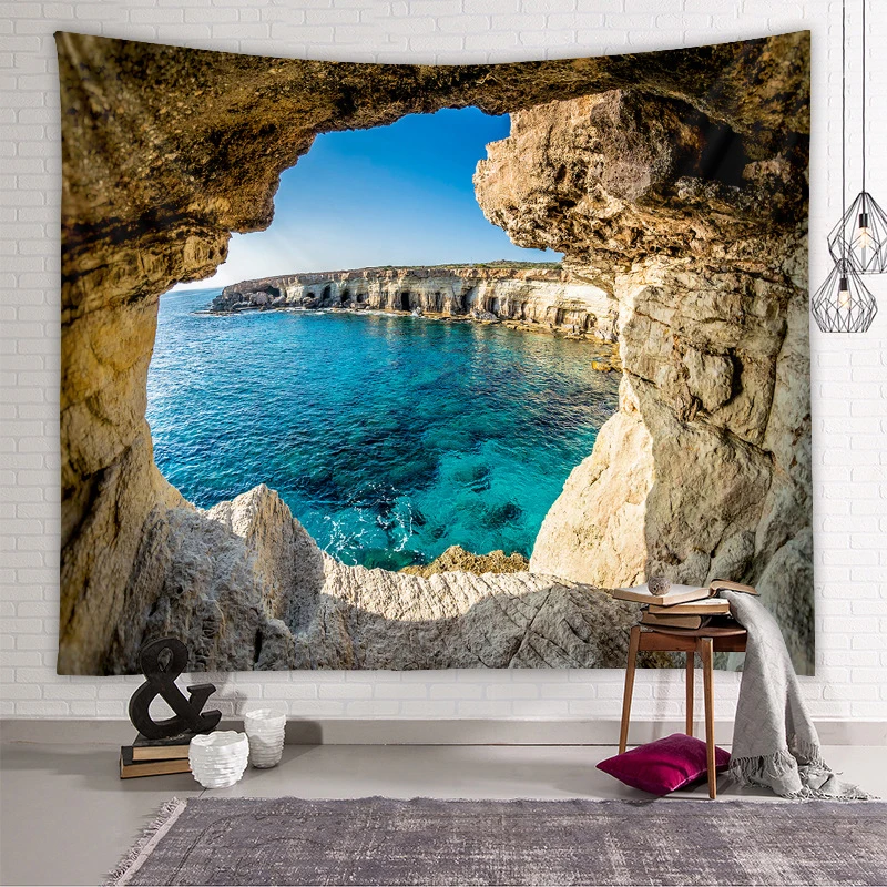Ocean Wall Tapestry Landscape Forest Waterfall Lotus Cloth Wall Hanging Tapestries Decor Carpet Beach Tapestry Home Decor tapestry decor