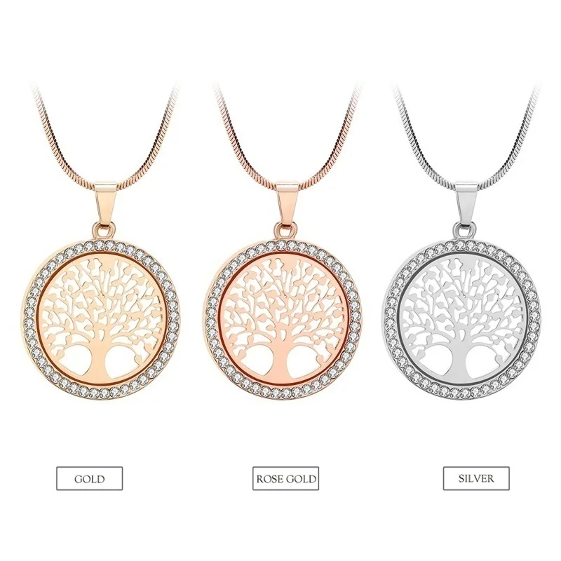 

FDLK Fashion Tree Crystal Round Pendant Necklace Rose Gold / Gold / Silver Bijoux Elegant Women Jewelry Accessories Couple Gift
