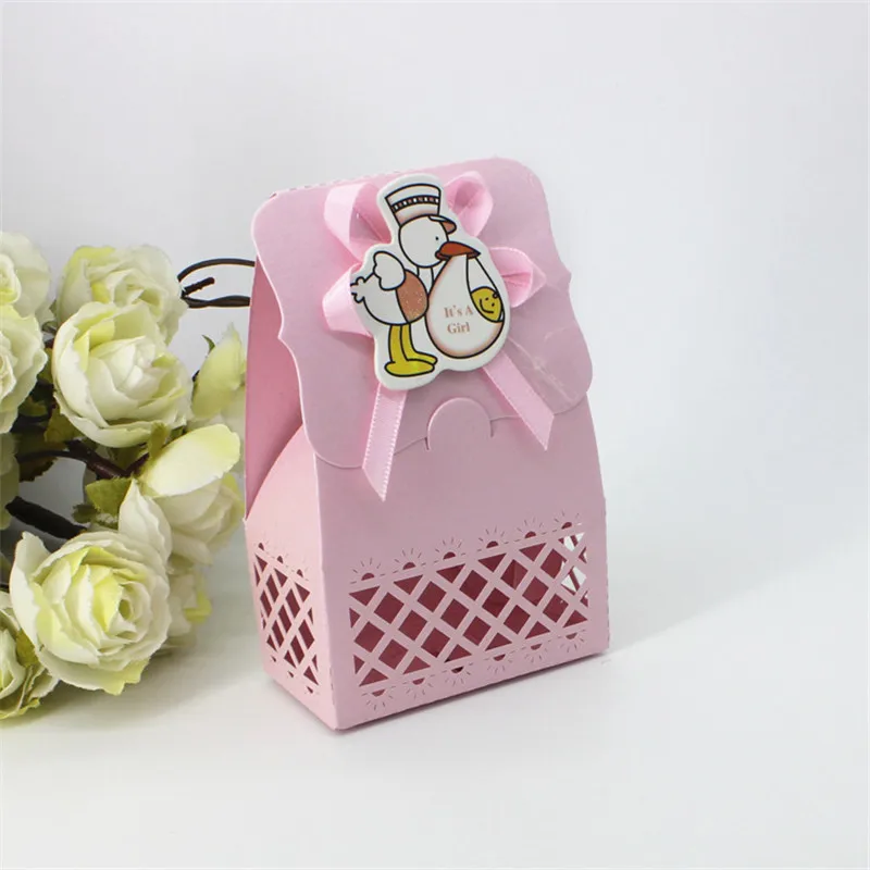 12 шт. милый мальчик и девочка крещение драже Украшение коробки для конфет ребенок сувениры подарок сладкий сумка для дня рождения печенье шоколад оберточная бумага - Цвет: duck pink