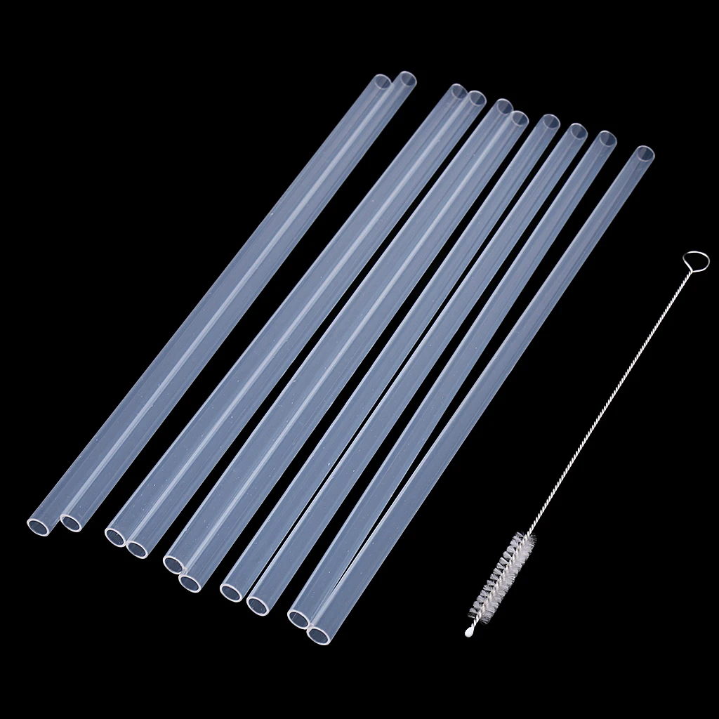 Clear Reusable Plastic Replacement Drinking Straws for Mason Jar, Tumblers, Set of 10 With Cleaning Brush