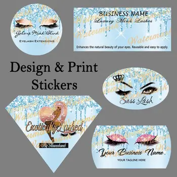 

( Digital Blue Drips on Blue Ombre Background ) Design and Print Stickers for Eyelash Packaging Diamond Sticker