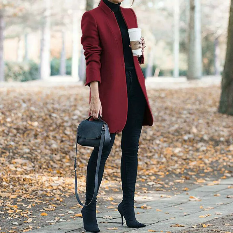 Офисное женское однотонное тонкое пальто, женские шерстяные Длинные куртки, Осень-зима, шерстяное пальто с длинным рукавом, верхняя одежда, верблюжье пальто GV964 - Цвет: Wine Red