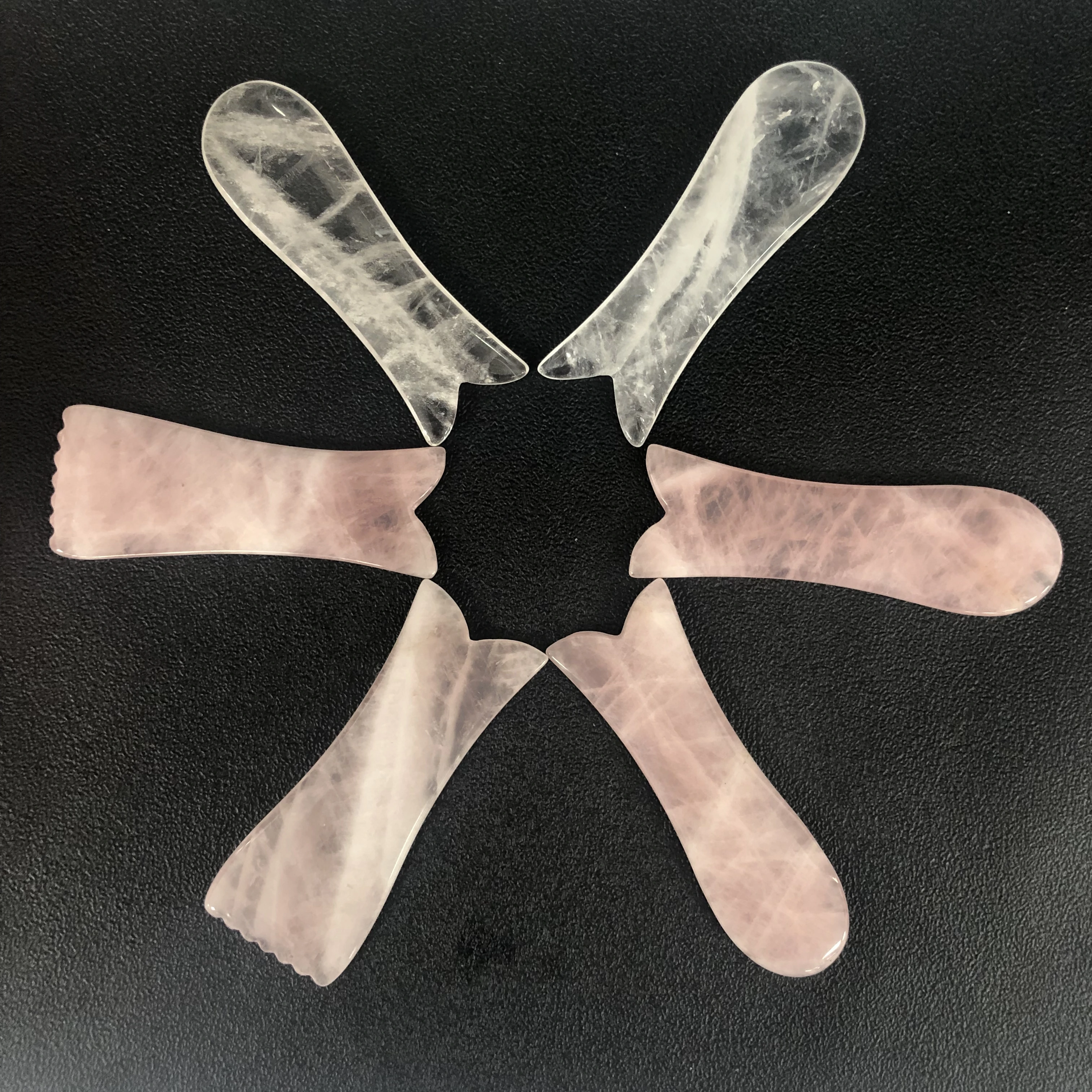 

High Quality Natural Rose Quartz & Clear Quartz Fish Shape GuaSha Board Relaxation Body Beauty Health Tool For Women Gift WYQ