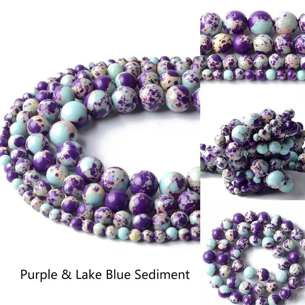 Natural Purple Lake Blue Sediment Jaspers Stone Beads For Jewelry