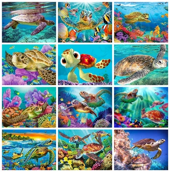 

Huacan Full Square Diamond Painting Tortoise 5D DIY Paint With Diamonds Embroidery Mosaic Animal Ocean Decorations Home