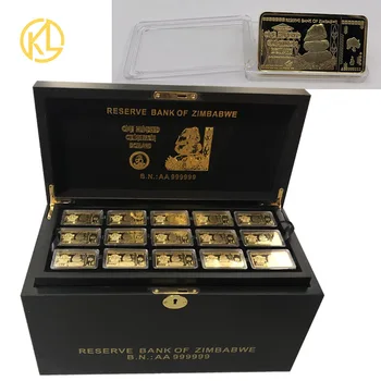 

AZ0000111 270pcs Gold plated 100 Quintillion Dollars Zimbabwe Metal Bar With Nice Box and Certificates for collection