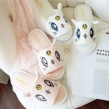 

Sailor Moon Bedroom Luna Cat Chick Indoor Non-slip Home Floor Keep Warm Winter Plush Women Slippers Comfortable Cartoon Shoes