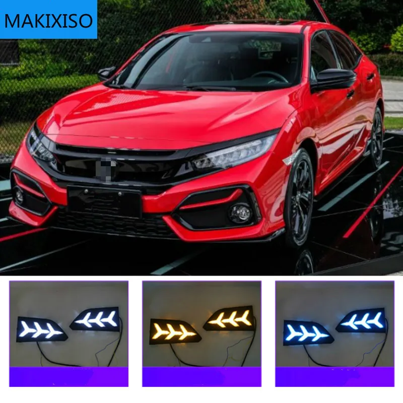 

2PCS LED DRL fog lamp Driving lights Yellow Turn Signal Lamp For Honda CIVIC hatchback 2020 2021 Daytime Running Light