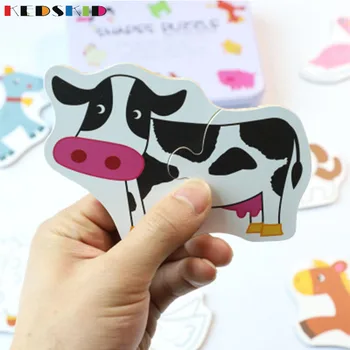 

Children's puzzle puzzle puzzle board wooden toy iron box 2 pieces wooden Animal Puzzle