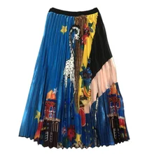 Качественные Сатиновые плиссированные юбки женские новые осенние юбки до середины икры из тюля с высокой талией в стиле Харадзюку