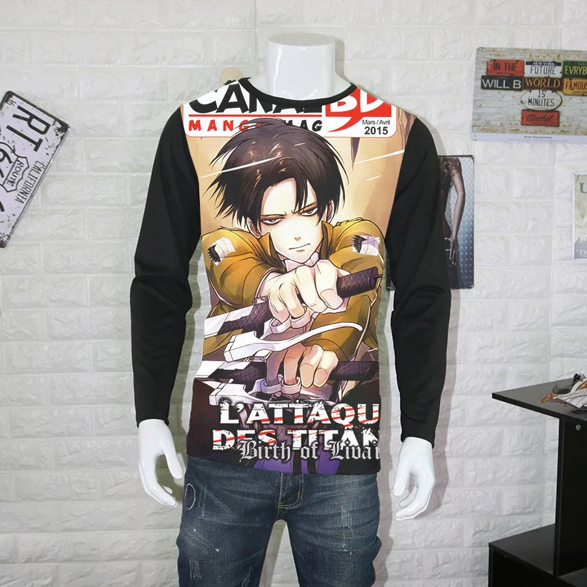 Attack on Titan футболка Shingeki No Kyojin Mikasa Levi Косплей Футболки с длинным рукавом костюмы