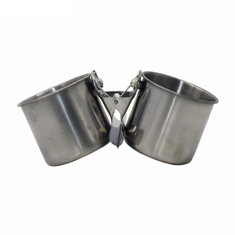 New Bird Feeder Cups Food Water Feeding Bird Double Cups With Clip Stainless Steel Parrot Cage Stand Supplies C42