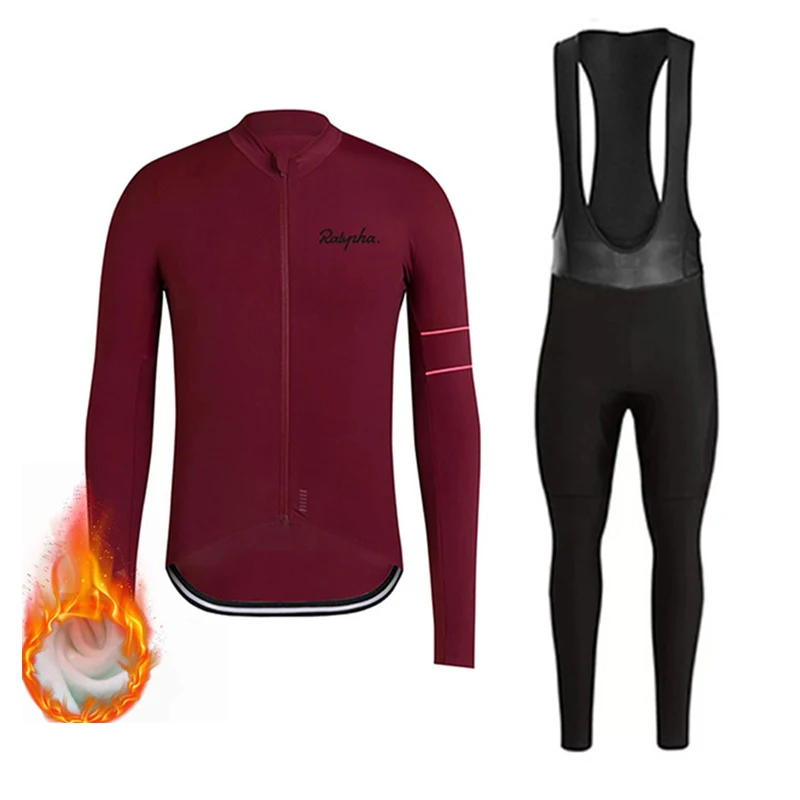 Moxilyn Ropa ciclismo, теплые, новинка, зимние, теплые, флисовые, Джерси, мужские, костюмы, одежда для верховой езды, комбинезон, комплект, флисовый Rapha, комплект - Цвет: Red