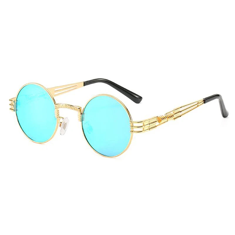 MAXJULI Steampunk Round Sunglasses for Men Women Alloy Eyeglasses Circle Shape Brand Designer Sun glasses Mirror UV_voghion.com